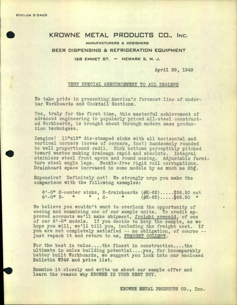 1949 - One of the first flyers for Krowne.